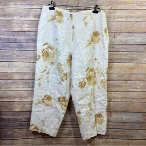Edward Irish Linen Floral Pants Cream & Tan